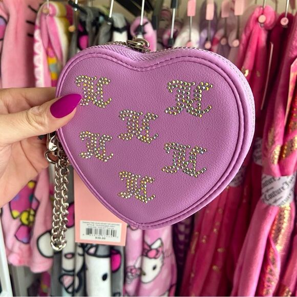 Juicy Couture Wristlet - Purple - Heart Shaped Wristlet with Silver Chain - Picture 1 of 5